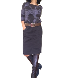 T-shirt brun fleuri ton sur ton, manche longue col rond