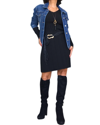 Robe en tricot noire au genou col en V
