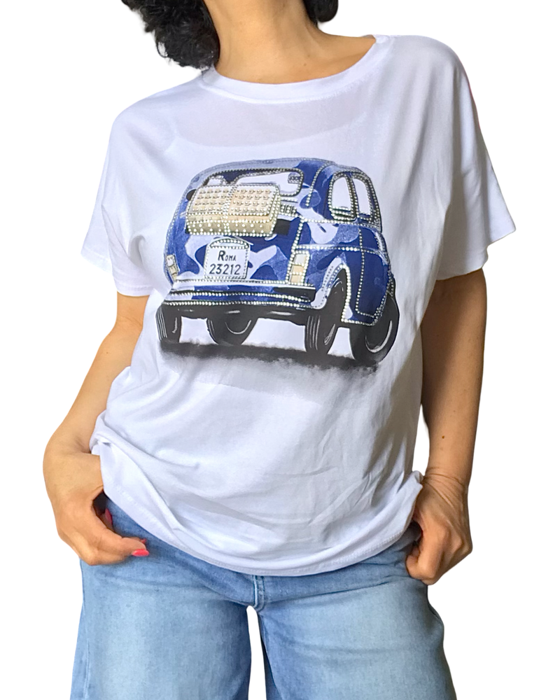 T-shirt blanc Fiat 500 – éclat chic et confort estival