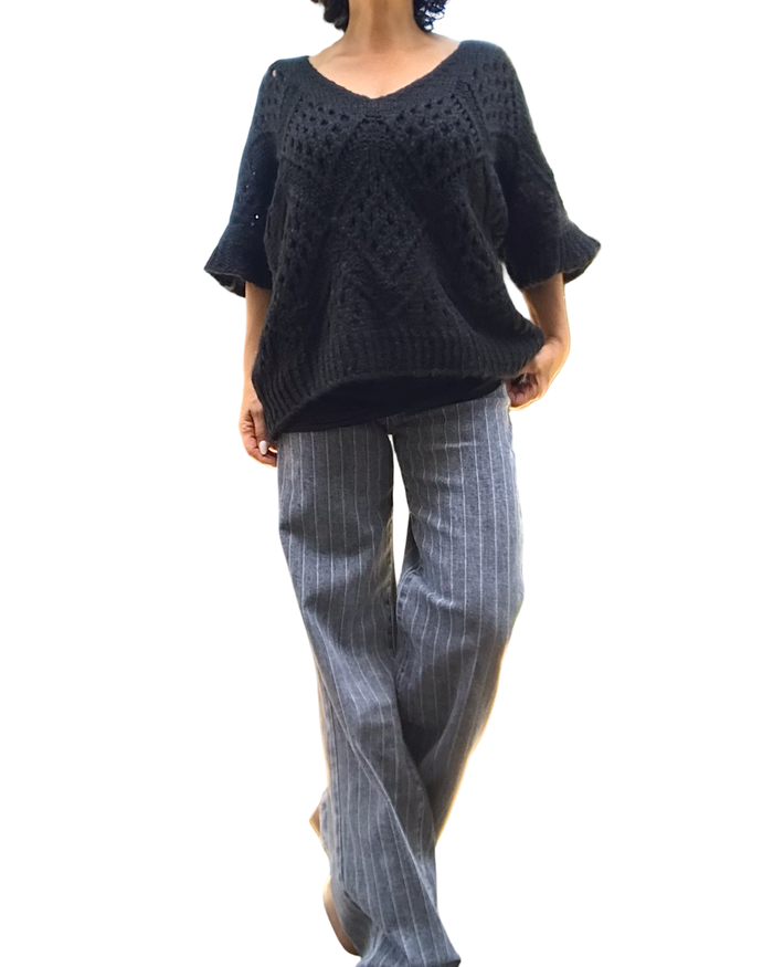 Jeans gris à rayures fine blanche jambe droite, 31 pouces de jambe