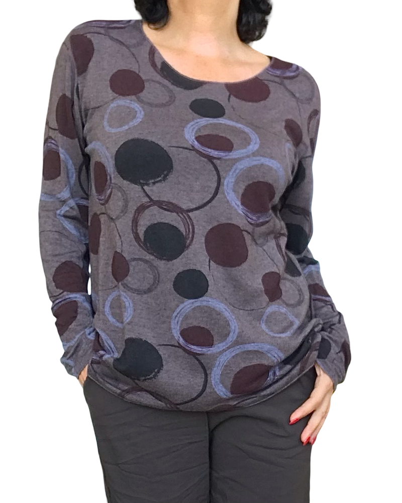 T-shirt manche longue brun imprimé de cercle