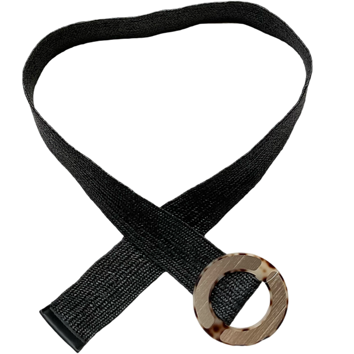 Ceinture en jute noir boucle de 3,5 pouces de diamètre en plastique doré