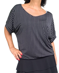 T-shirt noir à rayures fines blanches verticales, manche courte
