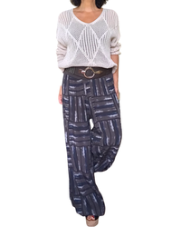Pantalon brun et marine Aladin taille élastique