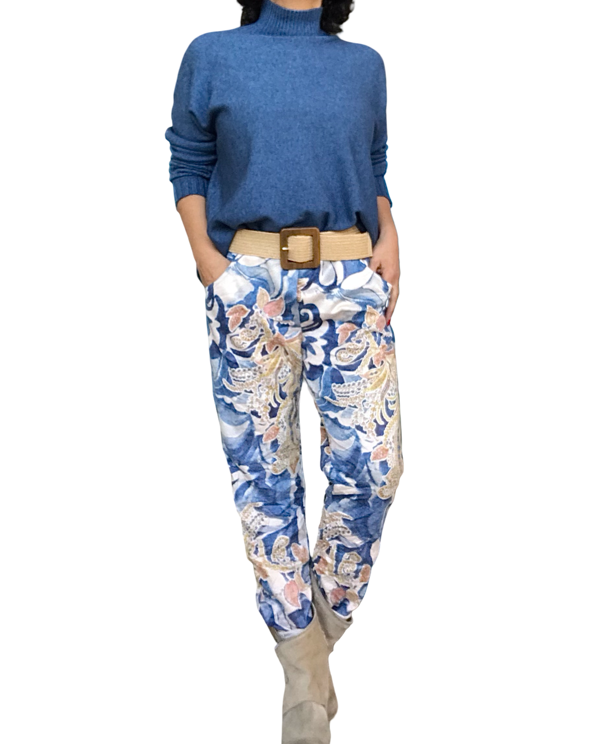 Chandail col cheminé bleu chiné