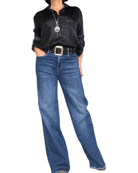 Chemise noire en satin à manche longue