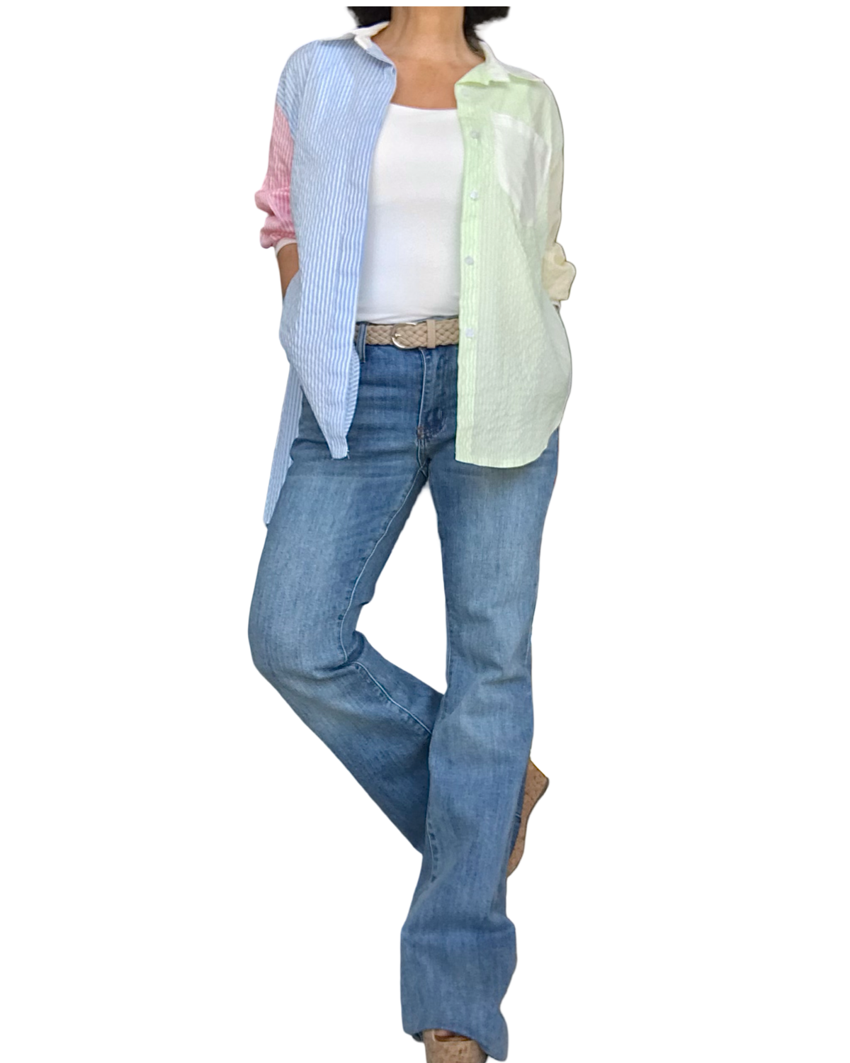 Chemise à rayures Color block, manche longue