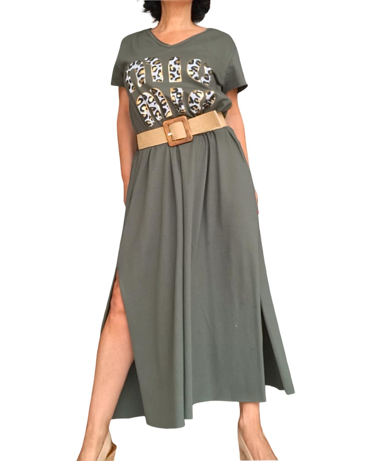 Robe longue kaki "MIO MIO" – chic & confortable