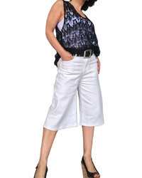 Jupe culotte en jeans blanc cassé au genou