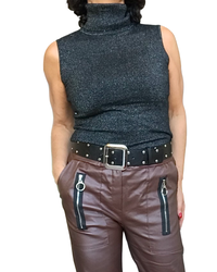 Chandail col roulé uni sans manches avec lurex argenté