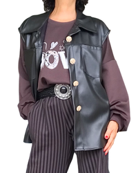Veste noire sans manche en similicuir