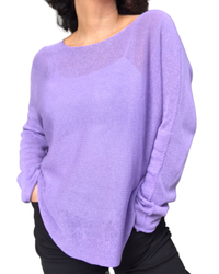 Chandail uni en tricot léger manche longue avec surpiqûre lilas