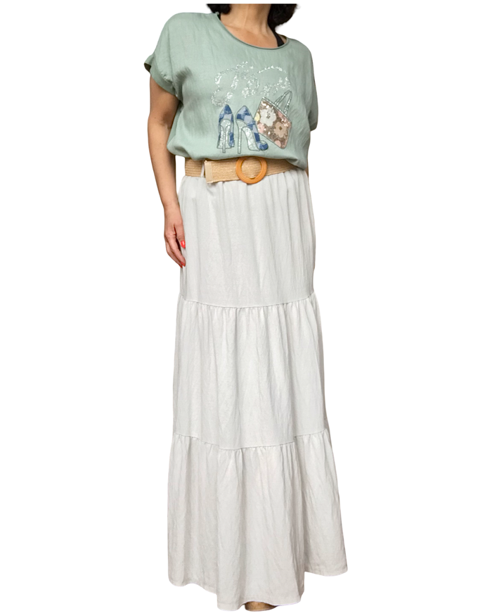 Jupe paysanne beige taille élastique avec une ceinture