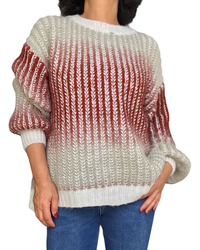 Chandail col rond en tricot grosses mailles 3 couleurs
