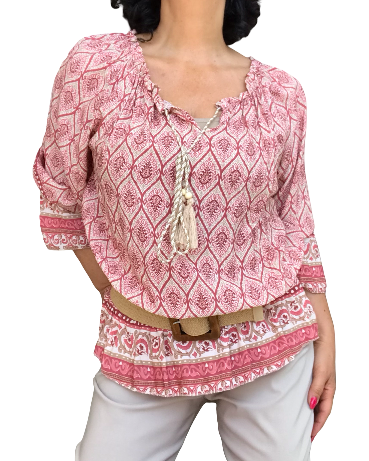 Blouse bohème tons rose bois – Légère et féminine