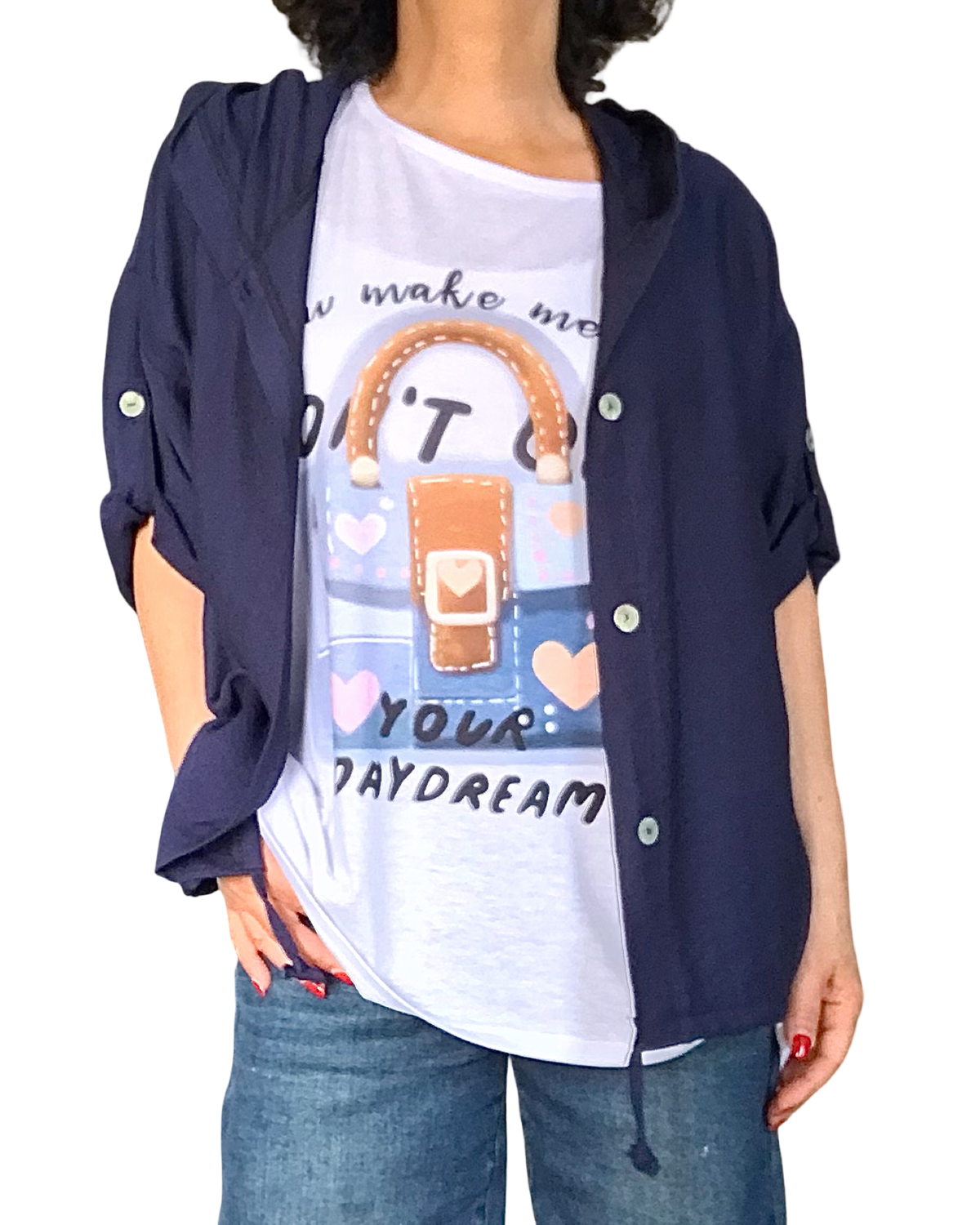 Chemise marine manche courte avec capuchon et cordon au bas