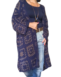 Cardigan long en crochet marine et brun