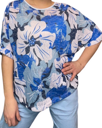 T-shirt femme imprimé de fleurs bleues et blanches 