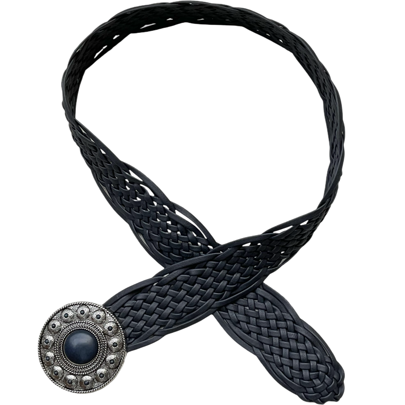 Ceinture marine tressée en cuir vegan 2,5 pouce largeur avec une boucle argentée de 3,5 pouces