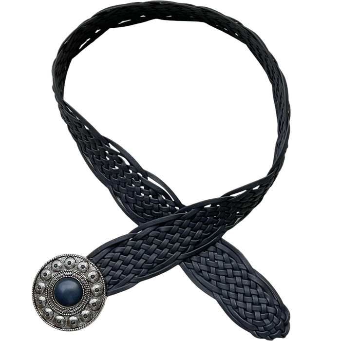 Ceinture marine tressée en cuir vegan 2,5 pouce largeur avec une boucle argentée de 3,5 pouces