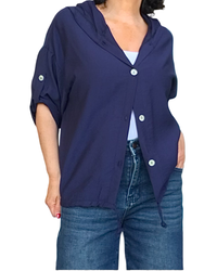 Chemise marine manche courte avec capuchon et cordon au bas