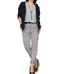 Pantalon moka à taille élastique avec 4 boutons sur la boutonnière et cordon