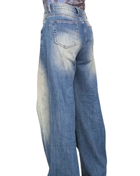 Jeans palazzo bleu avec surpiqûre le long de la jambe