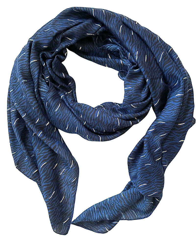 Foulard zébré noir et bleu 100% viscose