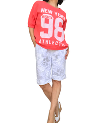 T-shirt uni corail manche courte col rond « 98 New York»