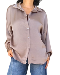 Chemise moka en satin à manche longue