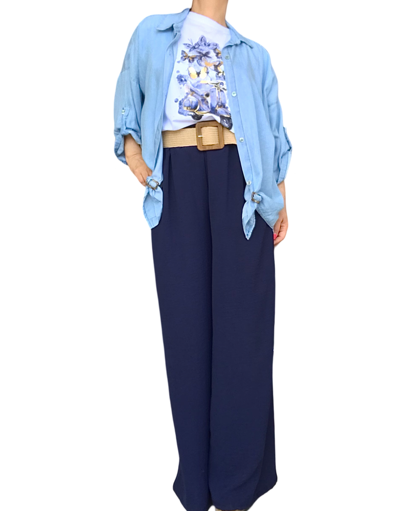 Pantalon palazzo 7/8 bleu marin fluide & stylé