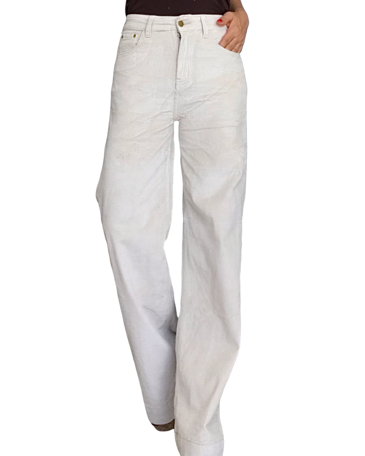 Pantalon en velours côtelé beige clair jambe droite