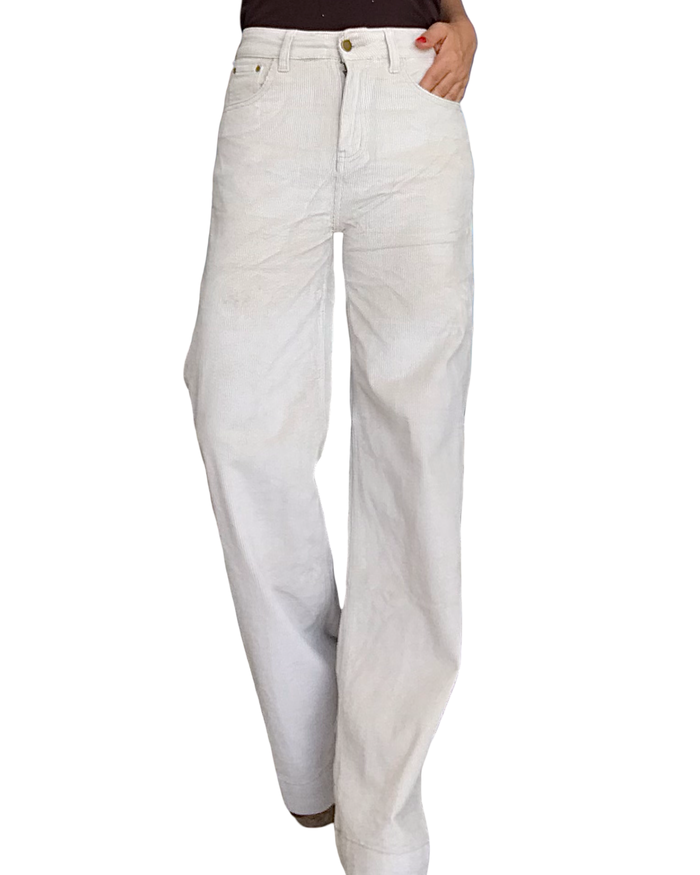 Pantalon en velours côtelé beige clair jambe droite