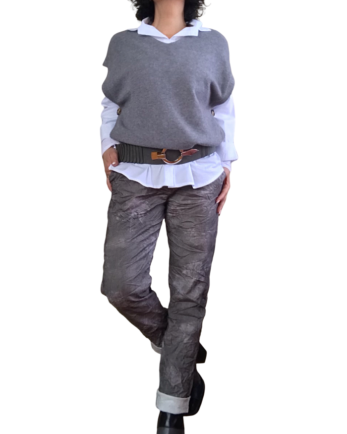 Débardeur en tricot col en V, gris