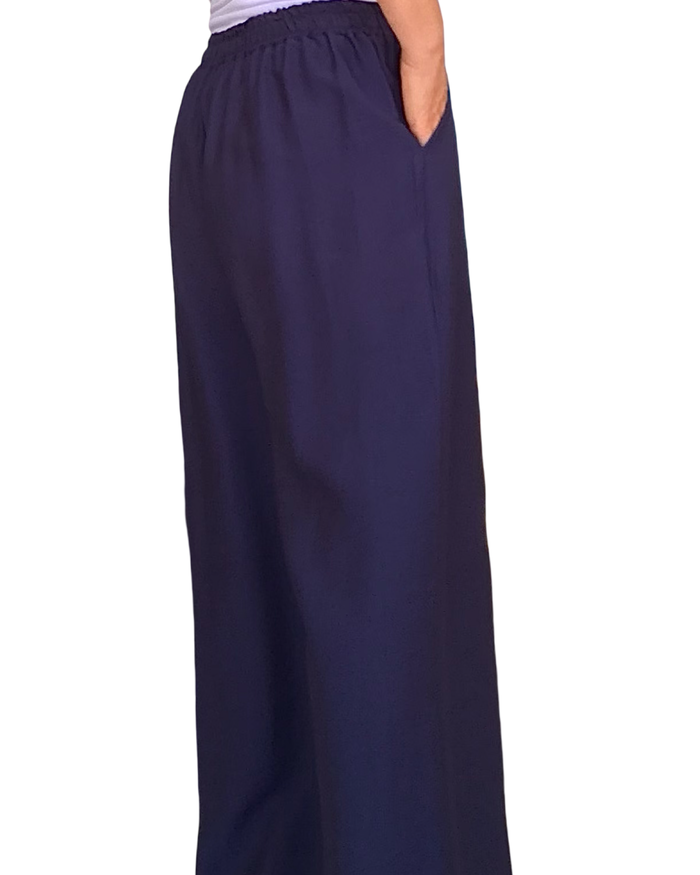Pantalon palazzo bleu marin taille élastique 30 pouces de jambe