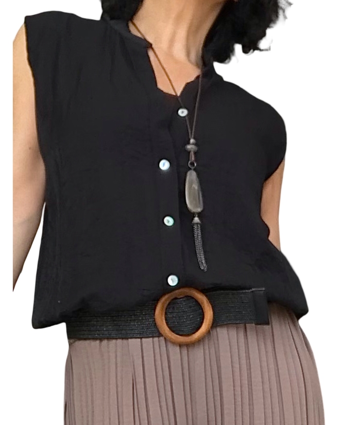Chemise sans manche col Mao – Élégance d’été