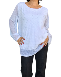 Blouse blanche en voile avec losange en velours et pierres argentées