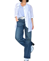 Chemise blanche unie à manche courte en dentelle, col chemise