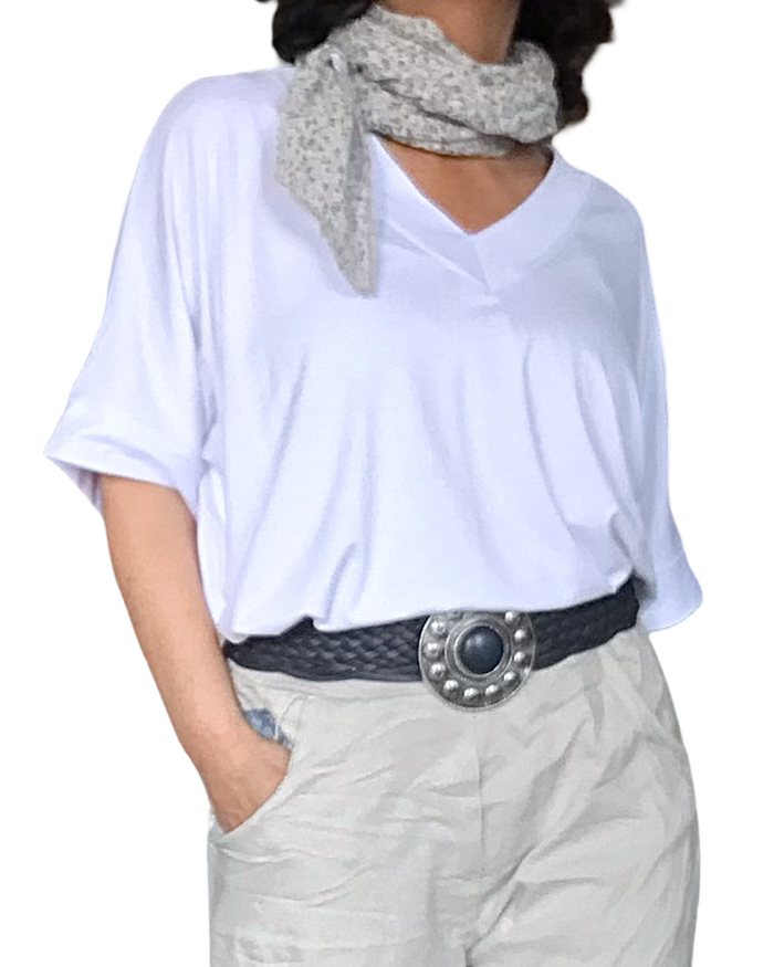 T-shirt uni blanc manche courte col en V
