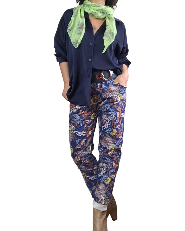 Chemise marine en satin à manche longue
