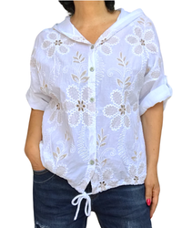 Chemise à capuchon manche courte avec cordon et broderie