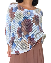 Chandail en mailles avec imprimé de fleurs brunes , bleu et beige