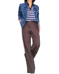 T-shirt polo manche longue rayé bleu ciel et brun