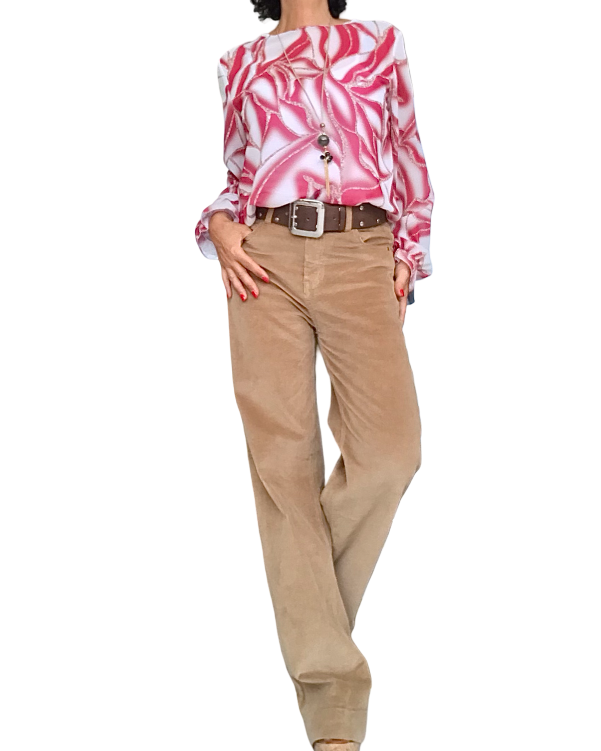 Pantalon en velours côtelé camel jambe droite