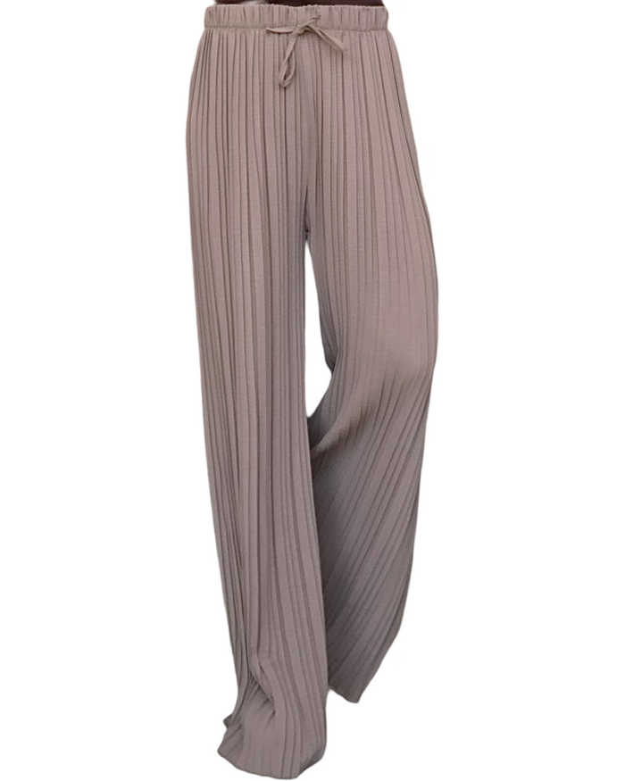 Pantalon palazzo noisette à taille élastique chic