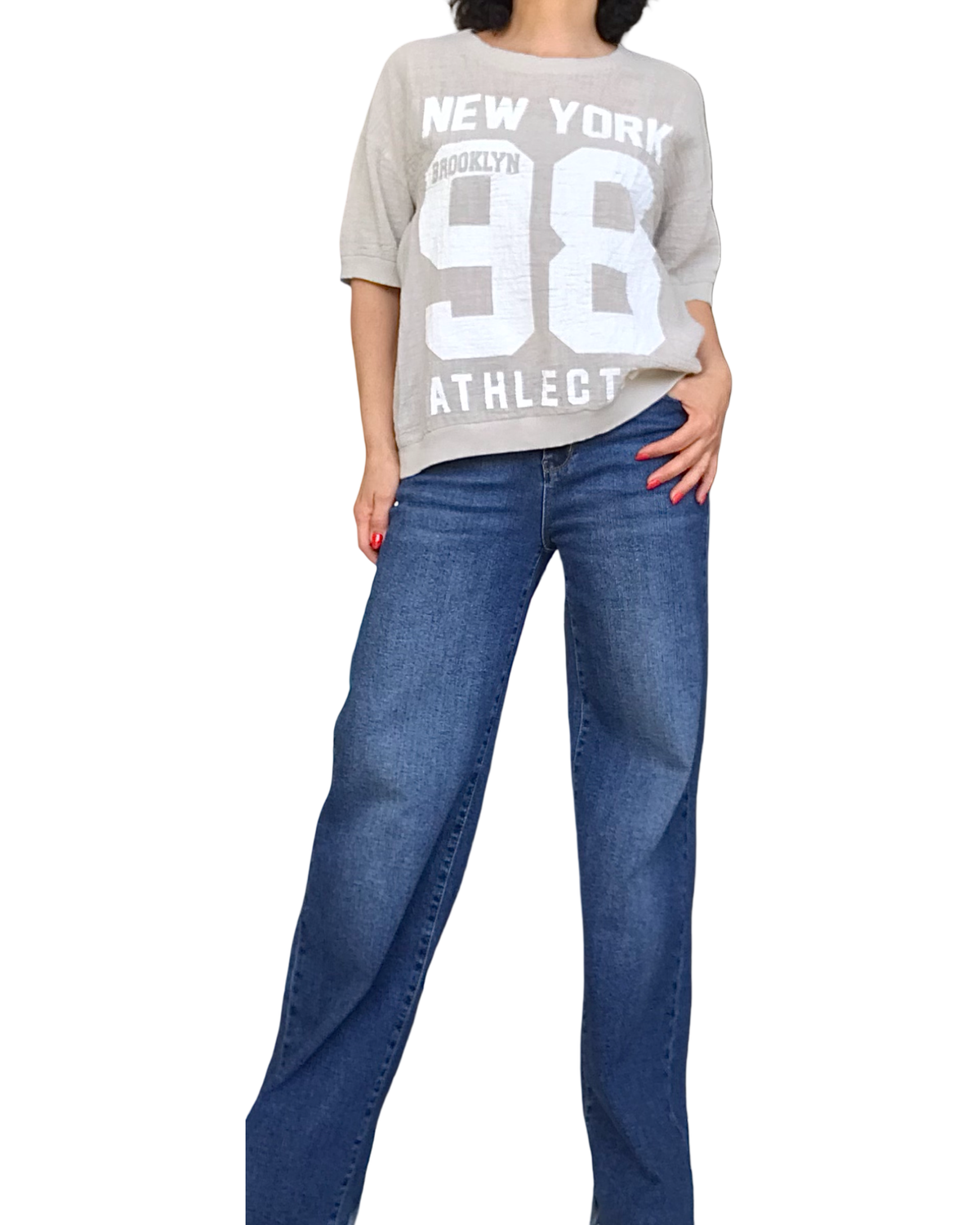 T-shirt uni beige manche courte col rond « 98 New York »