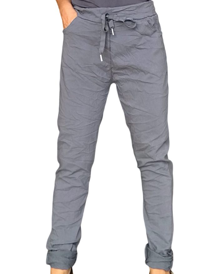 Pantalon gris à taille élastique avec cordon