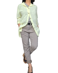 Chemise jaune unie à manche 3/4 col chemise