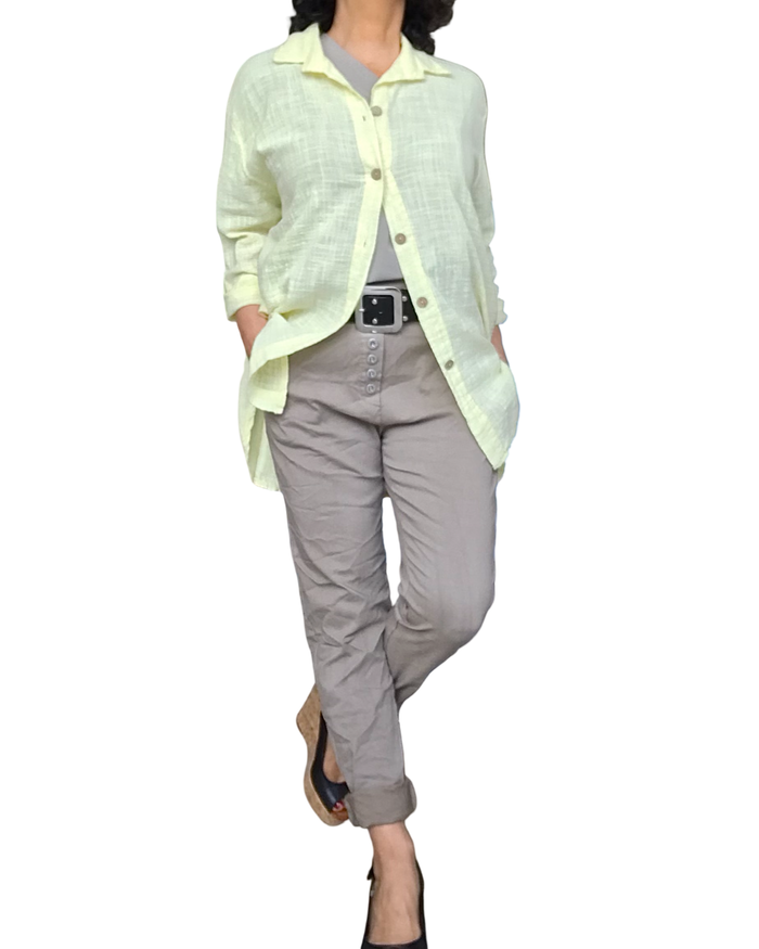 Chemise jaune unie à manche 3/4 col chemise