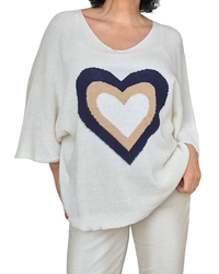 Chandail tricot vanille col en V manche courte avec un cœur au milieu